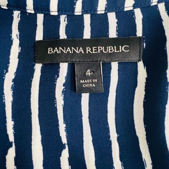 Banana Republic Womens Blue & Cream Striped Cap Sleeve Split Neck Blouson Dress - Picture 8 of 10